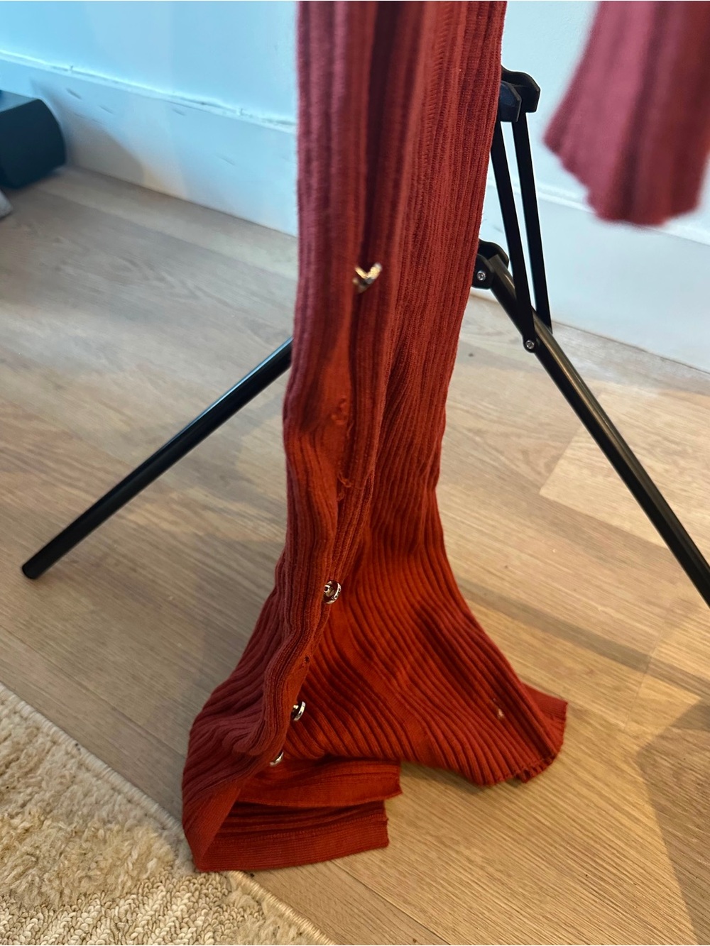 Guess Long-Sleeve Ribbed High-Low Dress in Rust - Picture 2 of 4